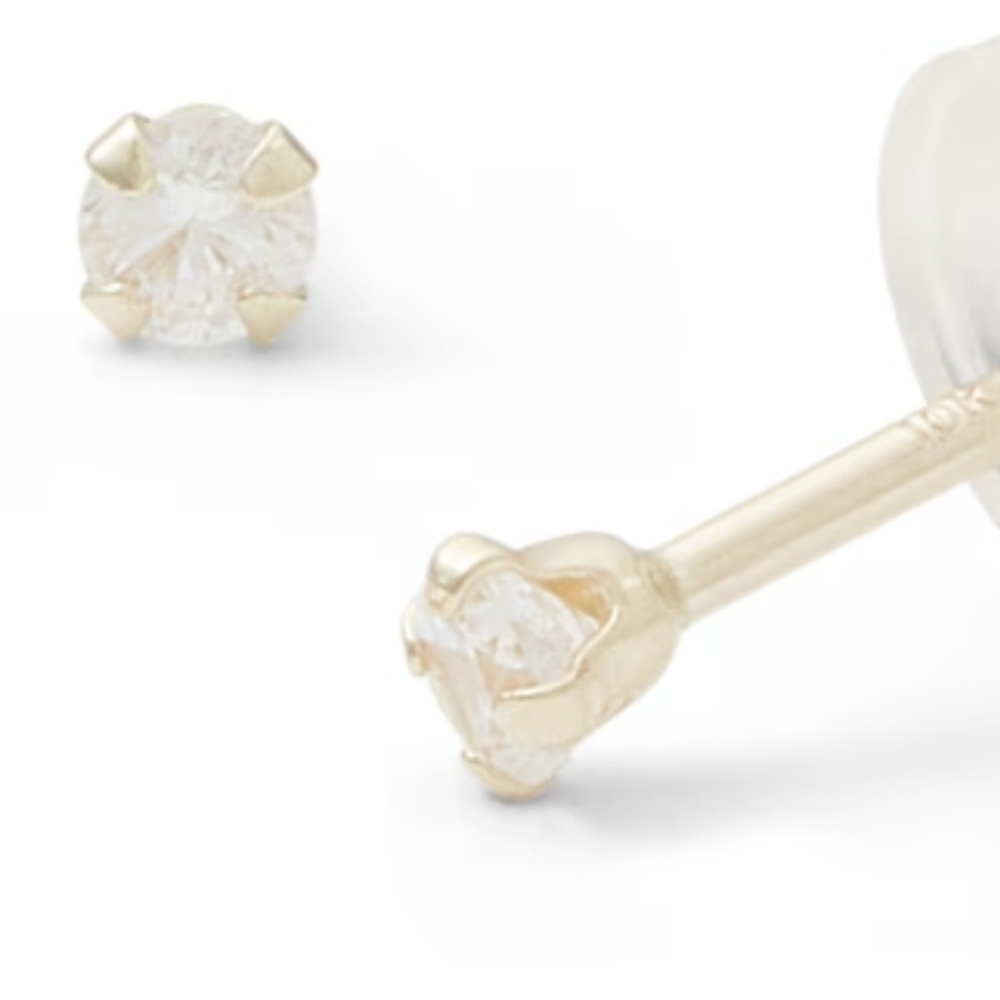 REAL 10kt Yellow Gold Stud Earrings W/ ROUND LAB GROWN DIAMOND